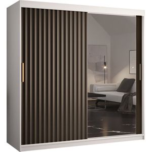 Zweefdeurkast met spiegel Kledingkast met 2 schuifdeuren Garderobekast slaapkamerkast Kledingstang met planken (LxHxP): 180x200x62 cm - Rikid W2 (Wit + Zwart, 180)