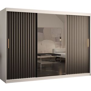 Zweefdeurkast met spiegel Kledingkast met 3 schuifdeuren Garderobekast slaapkamerkast Kledingstang met planken (LxHxP): 250x200x62 cm - Rikid W2 (Wit + Zwart, 250)