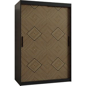 Zweefdeurkast Kledingkast met 2 schuifdeuren Garderobekast slaapkamerkast Kledingstang met planken (LxHxP): 120x200x62 cm - MARIA I (Zwart en geometrische patronen, 120)