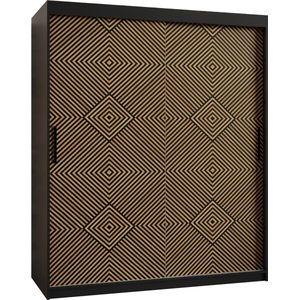 Zweefdeurkast Kledingkast met 2 schuifdeuren Garderobekast slaapkamerkast Kledingstang met planken (LxHxP): 150x200x62 cm - MARIA I (Zwart en geometrische patronen, 150)