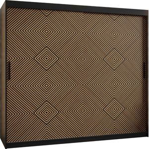 Zweefdeurkast Kledingkast met 2 schuifdeuren Garderobekast slaapkamerkast Kledingstang met planken (LxHxP): 200x200x62 cm - MARIA I (Zwart en geometrische patronen, 200) met lades