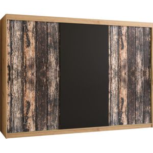 Zweefdeurkast Kledingkast met 3 schuifdeuren Garderobekast slaapkamerkast Kledingstang met planken (LxHxP): 250x200x62 cm - PASTEUR (Artisan + oud houtpatroon, 250)