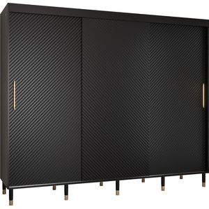 Zweefdeurkast Kledingkast met 3 schuifdeuren Garderobekast slaapkamerkast Kledingstang met planken | elegante kledingkast, glamoureuze stijl (LxHxP): 250x208x62 cm - CAPS J1 (Zwart, 250 cm)