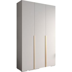 Opbergkast Kledingkast met 3 draaideuren Garderobekast slaapkamerkast Kledingstang met planken | Gouden Handgrepen, elegante kledingkast, glamoureuze stijl (LxHxP): 150x237x47 cm - IVONA 1 (Wit, 150 cm)