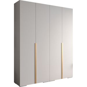 Opbergkast Kledingkast met 4 draaideuren Garderobekast slaapkamerkast Kledingstang met planken | Gouden Handgrepen, elegante kledingkast, glamoureuze stijl (LxHxP): 200x237x47 cm - IVONA 1 (Wit, 200 cm)