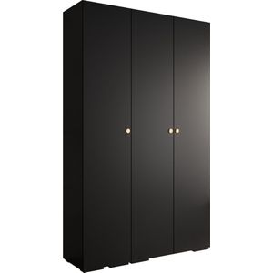 Opbergkast Kledingkast met 3 draaideuren Garderobekast slaapkamerkast Kledingstang met planken | Gouden Handgrepen, elegante kledingkast, glamoureuze stijl (LxHxP): 150x237x47 cm - IVONA 2 (Zwart, 150 cm)