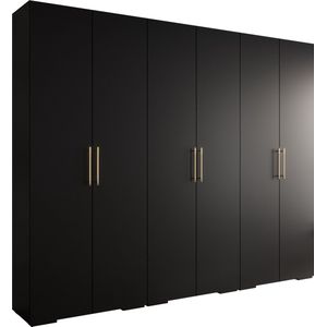 Opbergkast Kledingkast met 6 draaideuren Garderobekast slaapkamerkast Kledingstang met planken | Gouden Handgrepen, elegante kledingkast, glamoureuze stijl (LxHxP): 300x237x47 cm - IVONA 3 (Zwart, 300 cm)