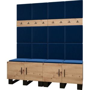 Garderobekast Ganggarderobe Compacte garderobe Vestibule Wandkast Plank Hal & Gang Kast Schoenenkast Gestoffeerde panelen en met een kussen - (BxHxD): 168x196x45,6 cm - ERNETST 3 - Artisan (Blauw (Manila 26))