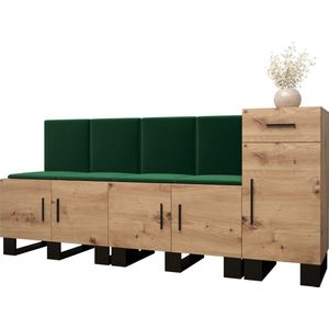 Garderobekast Ganggarderobe Compacte garderobe Vestibule Wandkast Plank Hal & Gang Kast Schoenenkast Gestoffeerde panelen en met een kussen - (BxHxD): 210x95x45,6 cm - ERNETST 17 - Artisan (Groen (Manilla 35))