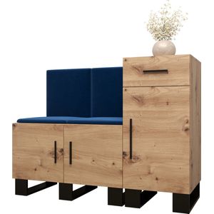 Garderobekast Ganggarderobe Compacte garderobe Vestibule Wandkast Plank Hal & Gang Kast Schoenenkast Gestoffeerde panelen en met een kussen - (BxHxD): 126x95x45,6 cm - ERNETST 18 - Artisan (Blauw (Manila 26))