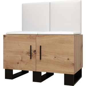 Garderobekast Ganggarderobe Compacte garderobe Vestibule Wandkast Plank Hal & Gang Kast Schoenenkast Gestoffeerde panelen en met een kussen - (BxHxD): 84x95x45,6 cm - ERNETST 19 - Artisan (Kunstleer in wit)