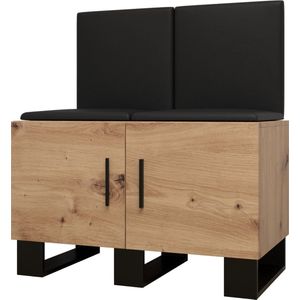 Garderobekast Ganggarderobe Compacte garderobe Vestibule Wandkast Plank Hal & Gang Kast Schoenenkast Gestoffeerde panelen en met een kussen - (BxHxD): 84x95x45,6 cm - ERNETST 19 - Artisan (Zwart kunstleer)