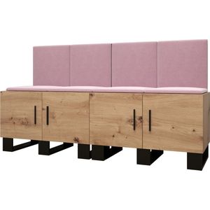 Garderobekast Ganggarderobe Compacte garderobe Vestibule Wandkast Plank Hal & Gang Kast Schoenenkast Gestoffeerde panelen en met een kussen - (BxHxD): 168x95x45,6 cm - ERNETST 20 - Artisan (Roze (Manilla 09))