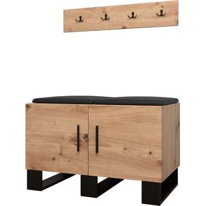 Garderobekast Ganggarderobe Compacte garderobe Vestibule Wandkast Plank Hal & Gang Kast Schoenenkast Gestoffeerde panelen en met een kussen - (BxHxD): 84x52x45,6 cm - ERNETST 21 - Artisan (Zwart kunstleer)