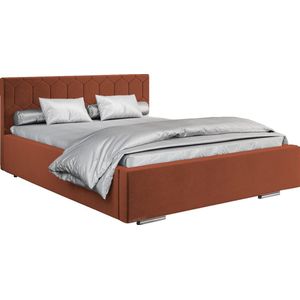 Tweepersoonsbed met fluwelen bekleding, met hoofdeinde, lattenbodem, bed voor volwassenen - BETT 02 - 160x200 - Donker oranje (TRINITY 25)