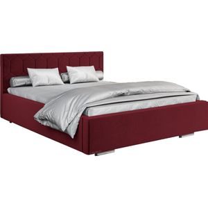 Tweepersoonsbed met fluwelen bekleding, met hoofdeinde, lattenbodem, bed voor volwassenen - BETT 02 - 180x200 - Donkerrood (TRINITY 24)