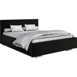 Tweepersoonsbed met fluwelen bekleding, met hoofdeinde, lattenbodem, bed voor volwassenen - BETT 02 - 140x200 - Zwart (TRINITY 16)