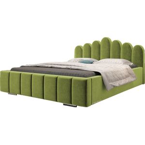 Tweepersoonsbed met fluwelen bekleding, met hoofdeinde, lattenbodem, bed voor volwassenen - BETT 03 - 180x200 - Groen (TRINITY 12)