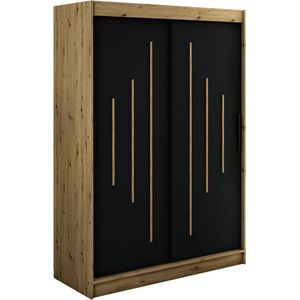 InspireMe - Kledingkast met 2 schuifdeuren, Modern-stijl, Een kledingkast met planken (BxHxD): 150x200x62 - JARED Y 150 Artisan Eik + Zwart Mat