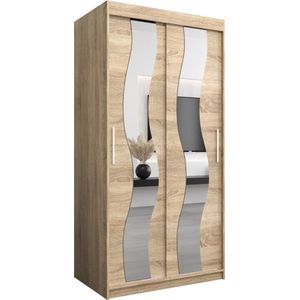 InspireMe - Kledingkast met 2 schuifdeuren, Modern-stijl, Een kledingkast met planken en een spiegel (BxHxD): 100x200x62 - REESE 100 Sonoma Eik