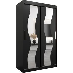 InspireMe - Kledingkast met 2 schuifdeuren, Modern-stijl, Een kledingkast met planken en een spiegel (BxHxD): 120x200x62 - REESE 120 Zwart Mat