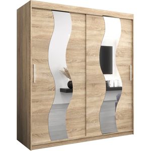 InspireMe - Kledingkast met 2 schuifdeuren, Modern-stijl, Een kledingkast met planken en een spiegel (BxHxD): 180x200x62 - REESE 180 Sonoma Eik