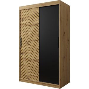 InspireMe - Kledingkast met 2 schuifdeuren, Modern-stijl, Een kledingkast met planken (BxHxD): 120x200x62 - LIMBA 120 Artisan Eik + Zwart Mat