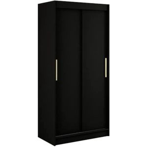 InspireMe - Kledingkast met 2 schuifdeuren, Modern-stijl, Een kledingkast met planken (BxHxD): 100x200x62 - KAIR T 100 Zwart Mat + Gouden