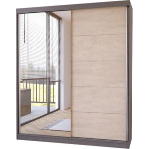 Zweefdeurkast Kledingkast met Spiegel Garderobekast met planken en kledingstang - 183x61x218 cm (BxDxH) - SLIK (Graphite)