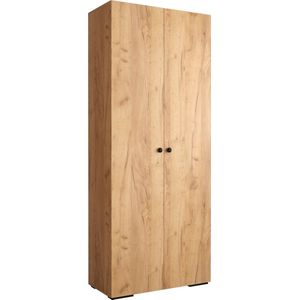 InspireMe - Kledingkast | 2 gesloten deuren en veel planken met ophangruimte | (BxHxD): 100x236,7x47 cm TIMES - Gouden Craft Eik - Ronde handgrepen - met 2 extra planken