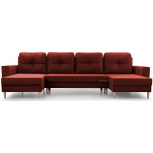 Zithoek hoekbank met slaapfunctie en opbergruimte voor woonkame, Bankstellen, Longchair aan beide zijden monteerbaar 300x142x90 cm - CARL U bordeau rood