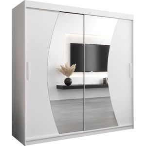 InspireMe - Kledingkast met 2 schuifdeuren, Modern-stijl, Een kledingkast met planken en een spiegel (BxHxD): 200x200x62 - KAHUNA 200 Wit Mat met 4 lades