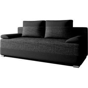 Slaapbank, slaapdivan, bankstel met slaapfunctie en opbergruimte, zitbank voor de woonkamer, slaapbank met binnenvering, sofa set met bedfunctie - Slaapbank ATLANTA - Zwart (Lawa 06 + Soft 11)