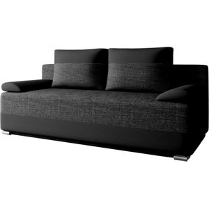 Slaapbank bank voor woonkamer slaapbank binnenvering sofa gestoffeerde bank met slaapfunctie en bedkast - (BxHxD): 200x90x96cm - ATLANTA - Zwart (Lawa 06 + Soft 11)