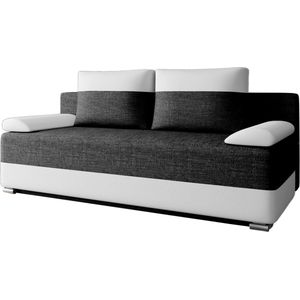 Slaapbank bank voor woonkamer slaapbank binnenvering sofa gestoffeerde bank met slaapfunctie en bedkast - (BxHxD): 200x90x96cm - ATLANTA - Zwart + Wit (Lawa 06 + Soft 17)