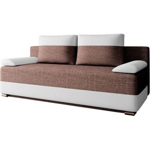 Slaapbank ATLANTA – 3-zits – Uitklapbaar tot tweepersoonsbed – Sofa Set - Met Opbergruimte en Binnenvering – Geweven stof en kunstleer – Briun + Wit