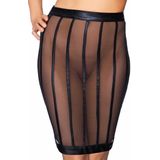 7 Heaven Socorro - Wetlook en Mesh Gestreepte Kokerrok Black XL