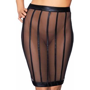 7 Heaven Socorro - Wetlook en Mesh Gestreepte Kokerrok Black XL