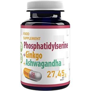 Fosfatidylserine + Ginkgo Biloba + Ashwagandha 250 mg 90 veganistische capsules, laboratoriumgetest, hoge dosering, niet GVO