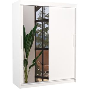 Kledingkast - Bianco - 2 schuifdeuren - Kledingkast met spiegel - Planken - Kledingroede - 150 cm - Sonoma - Ruime kledingkast