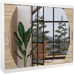 Kleerkast - Cambe - Spiegel - 3 schuifdeuren - legplanken - kledingroede - 250 cm