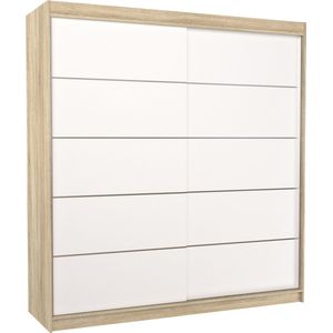 Kledingkast - Esteva - 2 schuifdeuren - Planken - Kledingroede - 200 cm - Sonoma - Wit - Ruime kledingkast