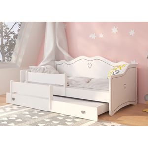 Emka II - Junior Tweepersoonsbed met matrassen - Hartjes - 160 x 80 - Wit - Grijs