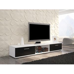 TV meubel - Sella - Wit mat + Zwarte glans - 175x23x38 cm