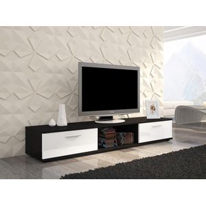 TV meubel - Sella - Zwart mat + Wit hoogglans - 175x23x38 cm