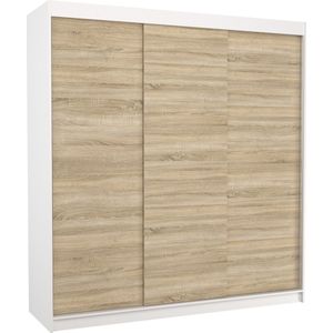 Kledingkast - Megane - 3 schuifdeuren - Planken - Kledingroede - Ruim - Wit - Sonoma - 200 cm