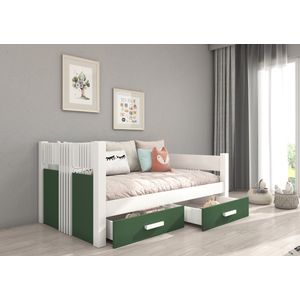 Kinderbed BIBI - 180 x 80 - Ruime lades - Wit - Groen