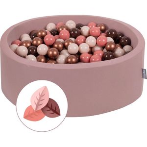 KiddyMoon Ballenbad voor kinderen met 200 kleurrijke ballen ∅7cm 90x30cm - Ballenbak voor Baby's rond - Ballenbak ballen - Met schuimvulling - Ballenbad foam - Voor sensorische - Herfst: Bruin Koperrood Pastelbeige Zalmkleur