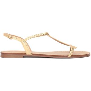 Gold sandals on a flat sole