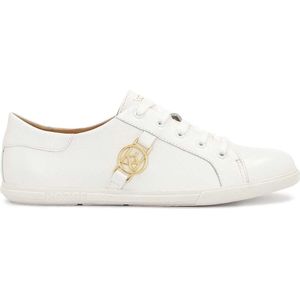 White leather sneakers decorated with a monogram